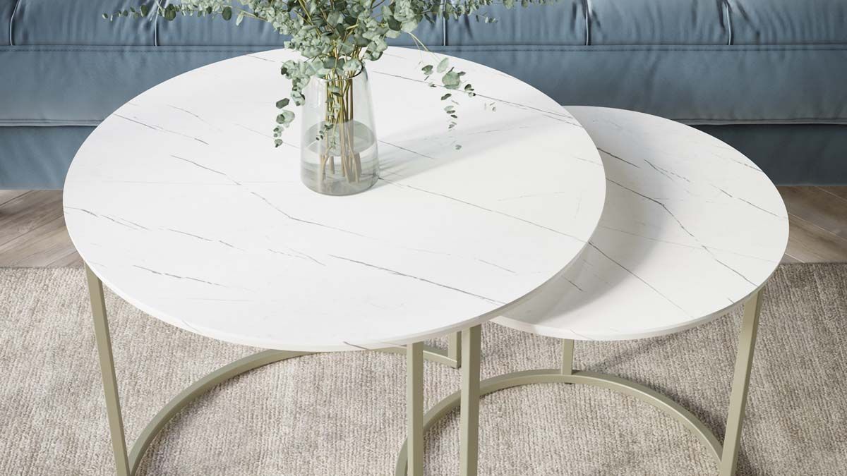 Комплект журнальных столов Калифорния Лесли белый мрамор/титан 9892332102 1