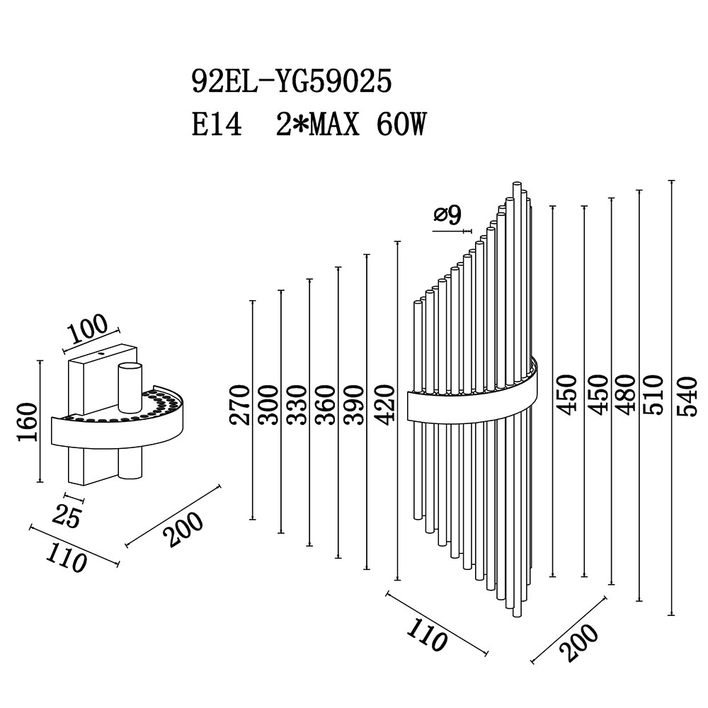Настенный светильник Garda Decor 92EL-YG59025 1